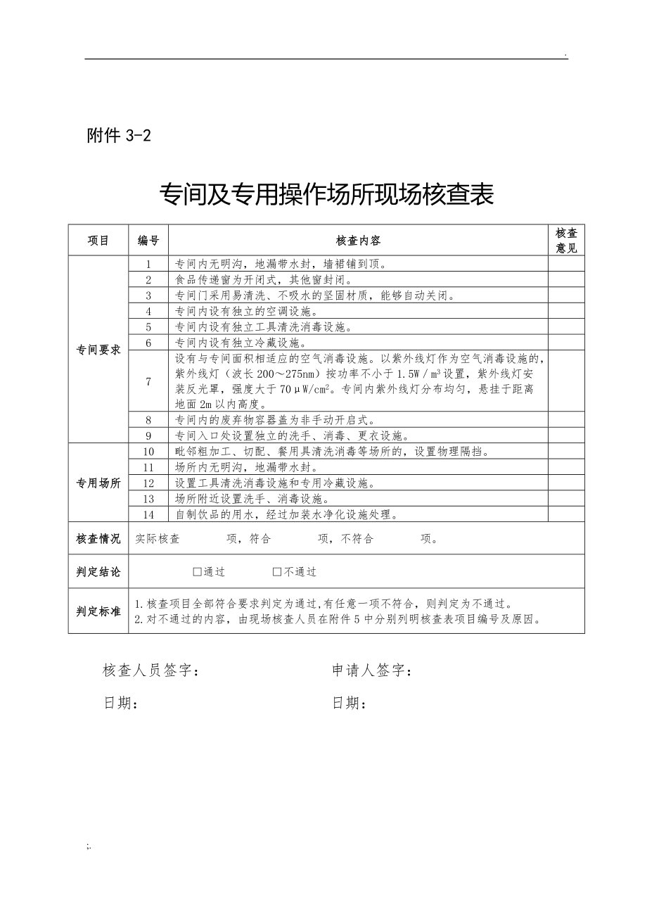 餐饮服务经营许可现场核查表(一般要求、热食类食品制售要求)
